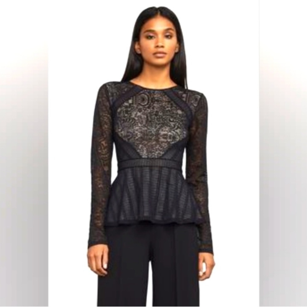 BCBGMAXAZRIA Capri Semi Sheer Lace Peplum small